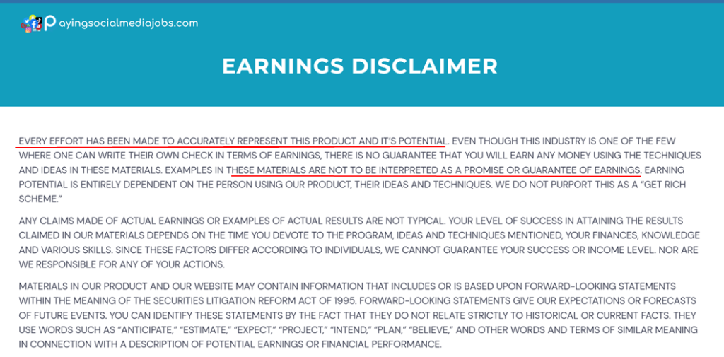 PayingsocialmediaJobs.com earnings disclaimer